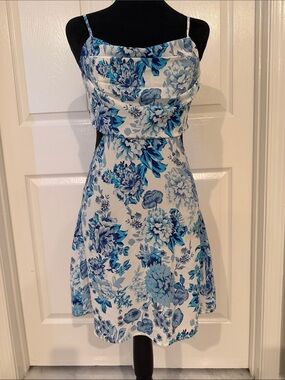 SHEIN White Mini Dress with Blue Floral Print